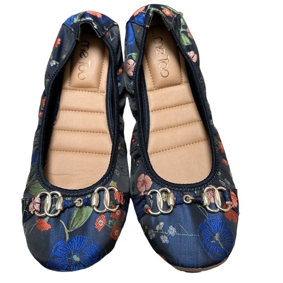 Me Too Olympia Ballet Flat Satin Floral w/ Metal Bit Trim Cushioned Driving Sole - Picture 1 of 14